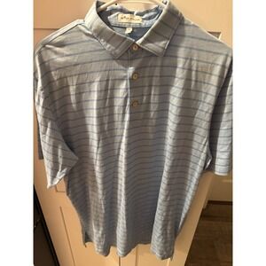 Peter Millar Mens Large Light Blue Striped Short Sleeve Polo Shirt Golf Casual